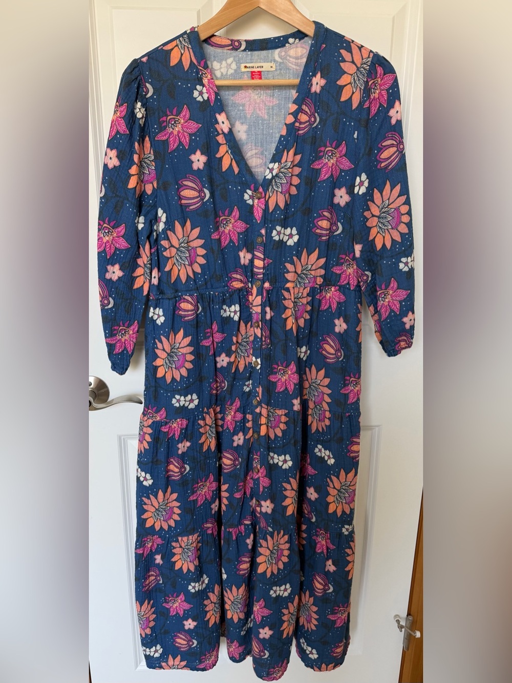 Marine Layer Navy Blue Floral Midi Dress